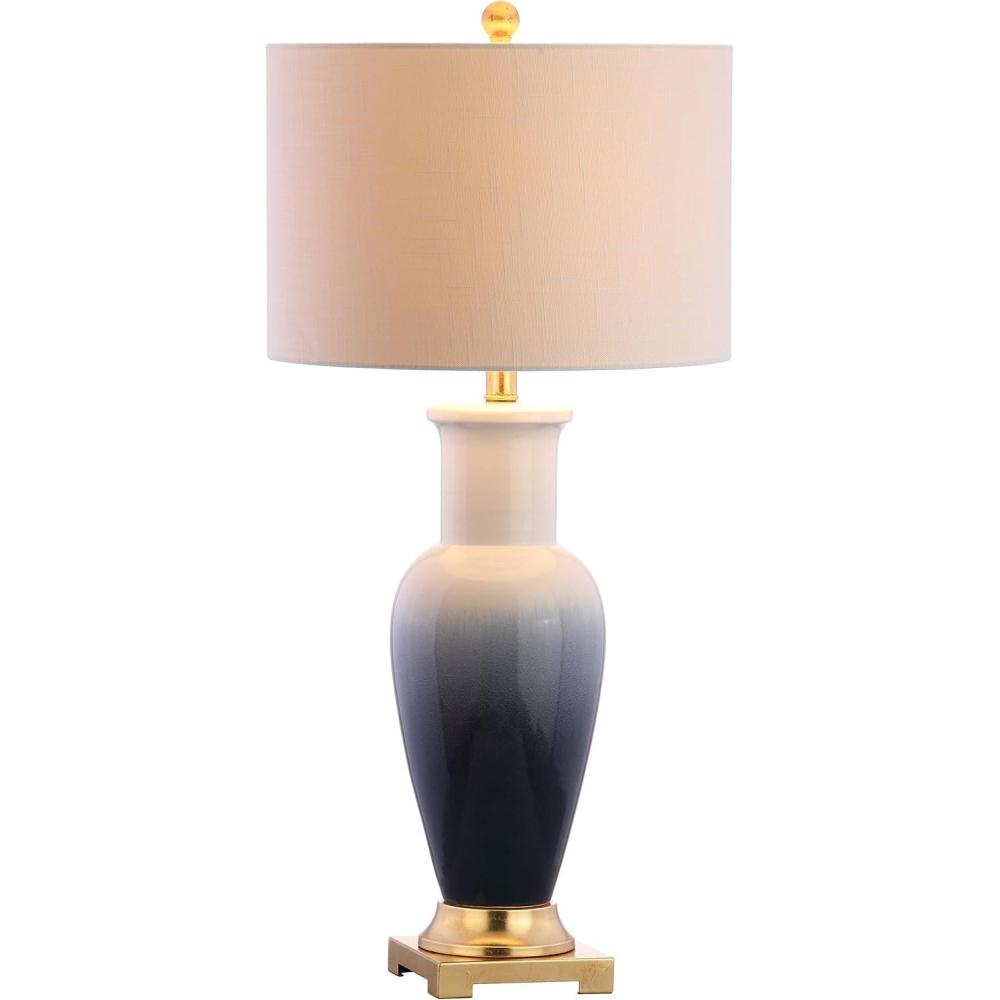 image:imageJONATHAN Y 315 WhiteGray Dip Dye Ceramic Table Lamp for Living Room Large Bedside Lamp for Bedroom with White Linen Drum Shade Traditional End Table Light LED Bulb JYL3017BBlue