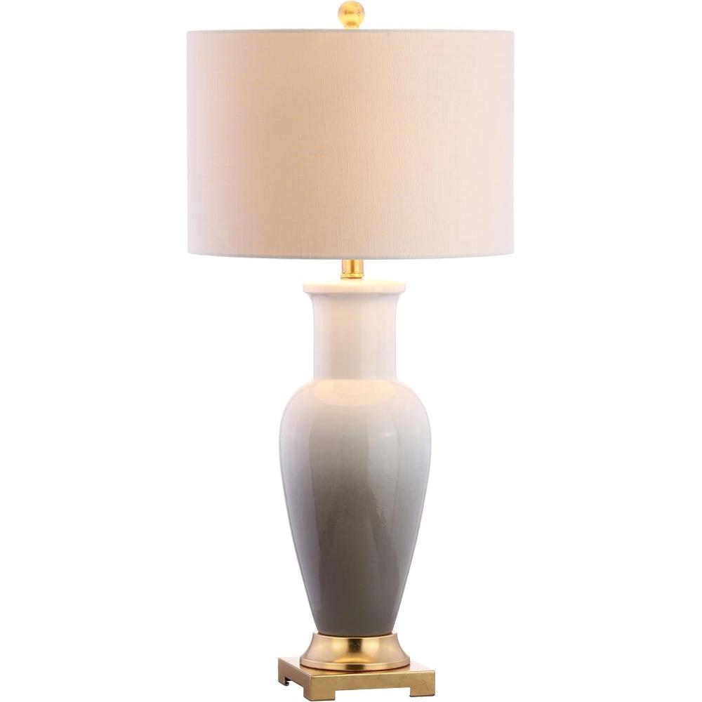 image:imageJONATHAN Y 315 WhiteGray Dip Dye Ceramic Table Lamp for Living Room Large Bedside Lamp for Bedroom with White Linen Drum Shade Traditional End Table Light LED Bulb JYL3017BGray