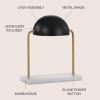 JONATHAN Y 13.5″ Brass Gold and Black Art Deco Dome Table Lamp with White Marble Base, Modern Glam Desk Lamp for Living Room, Office, Bedroom, Metal Shade, LED Bulb Included JYL1044A