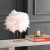 JONATHAN Y 16″ White/Gold Contemporary Feather Metal LED Table Lamp, Chic Feather Dome Shade and Gold Iron Base for Bedroom, Living Room Nightstand, LED Bulb Included JYL9051A