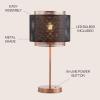 JONATHAN Y 19.7″ Copper and Black Metal Table Lamp, Modern Industrial Double Mesh Drum Shade Desk Lamp for Bedroom Living Room Office, UL Listed, LED Bulb Included JYL6106A