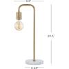 JONATHAN Y 20.5″ Brass Gold Minimalist Glam Metal and Marble LED Table Lamp, Modern Industrial Pipe Desk Lamp for Bedroom Office Nightstand, White Marble Base, LED Bulb Included JYL1094A