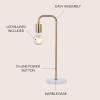 JONATHAN Y 20.5″ Brass Gold Minimalist Glam Metal and Marble LED Table Lamp, Modern Industrial Pipe Desk Lamp for Bedroom Office Nightstand, White Marble Base, LED Bulb Included JYL1094A