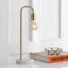 JONATHAN Y 20.5″ Brass Gold Minimalist Glam Metal and Marble LED Table Lamp, Modern Industrial Pipe Desk Lamp for Bedroom Office Nightstand, White Marble Base, LED Bulb Included JYL1094A