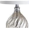 JONATHAN Y 20.5″ Mercury Silver Textured Glass/Metal LED Table Lamp, Transitional Glam Bedside Nightstand Lamp, White Linen Drum Shade, Chrome Accents, LED Bulb Included JYL1034A