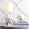 JONATHAN Y 20.5″ Mercury Silver Textured Glass/Metal LED Table Lamp, Transitional Glam Bedside Nightstand Lamp, White Linen Drum Shade, Chrome Accents, LED Bulb Included JYL1034A