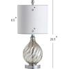 JONATHAN Y 20.5″ Mercury Silver Textured Glass/Metal LED Table Lamp, Transitional Glam Bedside Nightstand Lamp, White Linen Drum Shade, Chrome Accents, LED Bulb Included JYL1034A