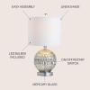 JONATHAN Y 20.5″ Silver Mercury Glass Table Lamp, Contemporary Chrome Sphere Metal Base with Ivory Linen Shade for Bedroom Living Room Nightstand, LED Bulb Included JYL1041A