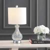 JONATHAN Y 21″ Chrome and Crackled Glass Table Lamp, Contemporary Artisanal Metal Bedside Lamp for Living Room, White Linen Shade, UL Listed, LED Bulb Included JYL4035A