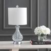 JONATHAN Y 21″ Chrome and Crackled Glass Table Lamp, Contemporary Artisanal Metal Bedside Lamp for Living Room, White Linen Shade, UL Listed, LED Bulb Included JYL4035A