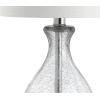 JONATHAN Y 21″ Chrome and Crackled Glass Table Lamp, Contemporary Artisanal Metal Bedside Lamp for Living Room, White Linen Shade, UL Listed, LED Bulb Included JYL4035A