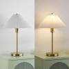 JONATHAN Y 21.25″ Brass Gold Modern Glam Metal Column LED Table Lamp with USB Charging Port, Scandinavian Minimalist Bedside Lamp, White Pleated Shade, LED Bulb Included JYL1149A