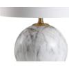 JONATHAN Y 21.5″ White/Brass Gold Faux Marble Resin Table Lamp, Glam Geometric Sphere Base for Living Room Bedroom, White Linen Drum Shade, UL Listed, LED Bulb Included JYL1064A
