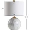 JONATHAN Y 21.5″ White/Brass Gold Faux Marble Resin Table Lamp, Glam Geometric Sphere Base for Living Room Bedroom, White Linen Drum Shade, UL Listed, LED Bulb Included JYL1064A