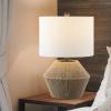 JONATHAN Y 21.75″ Brown Rope Coastal Rustic Table Lamp, Farmhouse Iron Lamp with White Linen Drum Shade for Living Room Bedroom Nightstand, LED Bulb Included JYL4049A