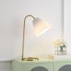 JONATHAN Y 22″ Brass Gold Modern Glam Metal Arc Table Lamp with White Pleated Linen Shade, Adjustable Head Minimalist Desk Lamp for Bedroom Office, LED Bulb Included JYL1147A