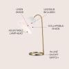 JONATHAN Y 22″ Brass Gold Modern Glam Metal Arc Table Lamp with White Pleated Linen Shade, Adjustable Head Minimalist Desk Lamp for Bedroom Office, LED Bulb Included JYL1147A