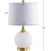 JONATHAN Y 22″ White/Brass Gold Dotted Glass Table Lamp, Contemporary Metal Bedside Lamp with White Linen Drum Shade for Living Room Bedroom, LED Bulb Included, UL Listed JYL6200A