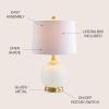 JONATHAN Y 22″ White/Brass Gold Dotted Glass Table Lamp, Contemporary Metal Bedside Lamp with White Linen Drum Shade for Living Room Bedroom, LED Bulb Included, UL Listed JYL6200A