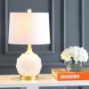 JONATHAN Y 22″ White/Brass Gold Dotted Glass Table Lamp, Contemporary Metal Bedside Lamp with White Linen Drum Shade for Living Room Bedroom, LED Bulb Included, UL Listed JYL6200A