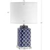 JONATHAN Y 23″ Blue/White Chinoiserie Ceramic LED Table Lamp, Hand-Painted Trellis Ginger Jar Design for Living Room Bedroom, White Linen Drum Shade, LED Bulb Included JYL3011A