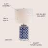 JONATHAN Y 23″ Blue/White Chinoiserie Ceramic LED Table Lamp, Hand-Painted Trellis Ginger Jar Design for Living Room Bedroom, White Linen Drum Shade, LED Bulb Included JYL3011A
