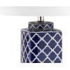 JONATHAN Y 23″ Blue/White Chinoiserie Ceramic LED Table Lamp, Hand-Painted Trellis Ginger Jar Design for Living Room Bedroom, White Linen Drum Shade, LED Bulb Included JYL3011A