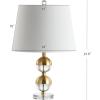 JONATHAN Y 23″ Brass Gold and Clear Crystal Mini Table Lamp, Modern Contemporary Bedside Lamp for Living Room Bedroom, White Linen Drum Shade, LED Bulb Included JYL5019A