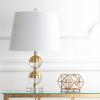 JONATHAN Y 23″ Brass Gold and Clear Crystal Mini Table Lamp, Modern Contemporary Bedside Lamp for Living Room Bedroom, White Linen Drum Shade, LED Bulb Included JYL5019A