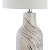JONATHAN Y 23″ Gray and White Marble Ceramic LED Table Lamp, Traditional Hand-Finished Bedside Lamp for Living Room Bedroom, White Linen Shade, LED Bulb Included JYL3004A