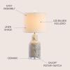 JONATHAN Y 23″ Gray and White Marble Ceramic LED Table Lamp, Traditional Hand-Finished Bedside Lamp for Living Room Bedroom, White Linen Shade, LED Bulb Included JYL3004A