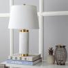JONATHAN Y 23″ White/Brass Gold Marble LED Table Lamp, Contemporary Modern Glam Column Lamp with White Linen Drum Shade for Living Room Bedroom, LED Bulb Included, UL Listed JYL5022A