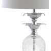 JONATHAN Y 24″ Clear Glass Pineapple LED Table Lamp, Chrome Accents, Traditional Coastal Nightstand Lamp for Living Room Bedroom, White Linen Shade, LED Bulb Included JYL1078A