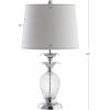 JONATHAN Y 24″ Clear Glass Pineapple LED Table Lamp, Chrome Accents, Traditional Coastal Nightstand Lamp for Living Room Bedroom, White Linen Shade, LED Bulb Included JYL1078A