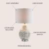 JONATHAN Y 24″ Cream Seashell Rosette LED Table Lamp, Coastal Floral Mosaic Resin and Crystal Bedside Lamp for Living Room, White Linen Drum Shade, LED Bulb Included JYL1049A