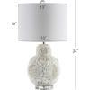 JONATHAN Y 24″ Cream Seashell Rosette LED Table Lamp, Coastal Floral Mosaic Resin and Crystal Bedside Lamp for Living Room, White Linen Drum Shade, LED Bulb Included JYL1049A