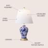 JONATHAN Y 24″ Green/White French Country Ceramic Floral Urn Table Lamp, White Linen Shade, Chinoiserie Ginger Jar Bedside Lamp for Living Room Bedroom, LED Bulb (JYL3009F)(Navy/White)
