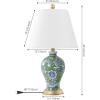 JONATHAN Y 24″ Green/White French Country Ceramic Floral Urn Table Lamp, White Linen Shade, Chinoiserie Ginger Jar Bedside Lamp for Living Room Bedroom, LED Bulb (JYL3009F)(Green/White)