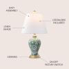 JONATHAN Y 24″ Green/White French Country Ceramic Floral Urn Table Lamp, White Linen Shade, Chinoiserie Ginger Jar Bedside Lamp for Living Room Bedroom, LED Bulb (JYL3009F)(Green/White)