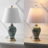 JONATHAN Y 24″ Green/White French Country Ceramic Floral Urn Table Lamp, White Linen Shade, Chinoiserie Ginger Jar Bedside Lamp for Living Room Bedroom, LED Bulb (JYL3009F)(Green/White)