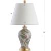 JONATHAN Y 24″ Green/White French Country Ceramic Floral Urn Table Lamp, White Linen Shade, Chinoiserie Ginger Jar Bedside Lamp for Living Room Bedroom, LED Bulb (JYL3009F)(Multicolor)
