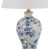 JONATHAN Y 24″ Green/White French Country Ceramic Floral Urn Table Lamp, White Linen Shade, Chinoiserie Ginger Jar Bedside Lamp for Living Room Bedroom, LED Bulb (JYL3009F)(Blue/White)