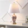 JONATHAN Y 24″ Green/White French Country Ceramic Floral Urn Table Lamp, White Linen Shade, Chinoiserie Ginger Jar Bedside Lamp for Living Room Bedroom, LED Bulb (JYL3009F)(White/Red)