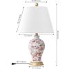 JONATHAN Y 24″ Green/White French Country Ceramic Floral Urn Table Lamp, White Linen Shade, Chinoiserie Ginger Jar Bedside Lamp for Living Room Bedroom, LED Bulb (JYL3009F)(White/Red)
