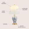 JONATHAN Y 24″ Green/White French Country Ceramic Floral Urn Table Lamp, White Linen Shade, Chinoiserie Ginger Jar Bedside Lamp for Living Room Bedroom, LED Bulb (JYL3009F)(Blue/White)