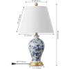 JONATHAN Y 24″ Green/White French Country Ceramic Floral Urn Table Lamp, White Linen Shade, Chinoiserie Ginger Jar Bedside Lamp for Living Room Bedroom, LED Bulb (JYL3009F)(Blue/White)