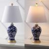 JONATHAN Y 24″ Green/White French Country Ceramic Floral Urn Table Lamp, White Linen Shade, Chinoiserie Ginger Jar Bedside Lamp for Living Room Bedroom, LED Bulb (JYL3009F)(Navy/White)