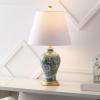 JONATHAN Y 24″ Green/White French Country Ceramic Floral Urn Table Lamp, White Linen Shade, Chinoiserie Ginger Jar Bedside Lamp for Living Room Bedroom, LED Bulb (JYL3009F)(Green/White)