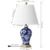 JONATHAN Y 24″ Green/White French Country Ceramic Floral Urn Table Lamp, White Linen Shade, Chinoiserie Ginger Jar Bedside Lamp for Living Room Bedroom, LED Bulb (JYL3009F)(Navy/White)