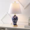 JONATHAN Y 24″ Green/White French Country Ceramic Floral Urn Table Lamp, White Linen Shade, Chinoiserie Ginger Jar Bedside Lamp for Living Room Bedroom, LED Bulb (JYL3009F)(Navy/White)